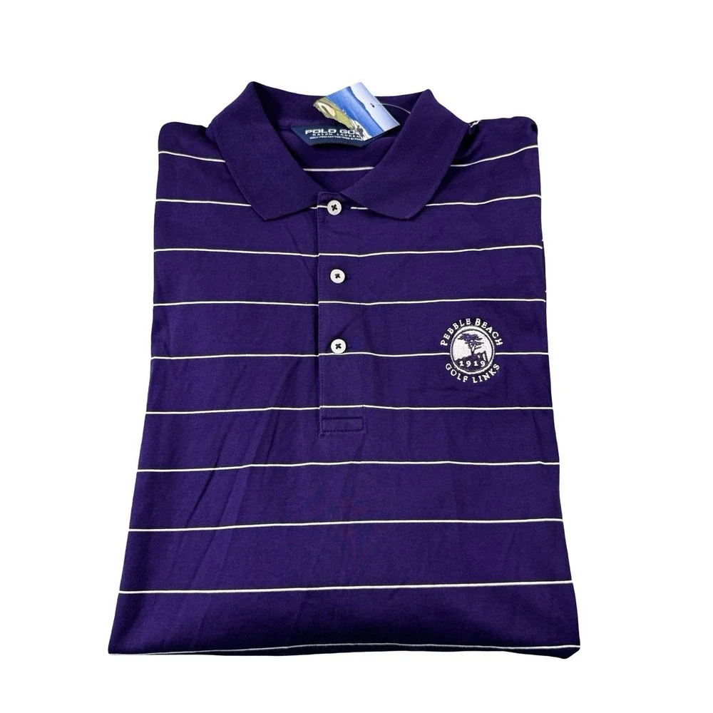 Polo Ralph Lauren Golf VTG Purple Striped Cotton Pebble Beach Link Polo SZ M NWT